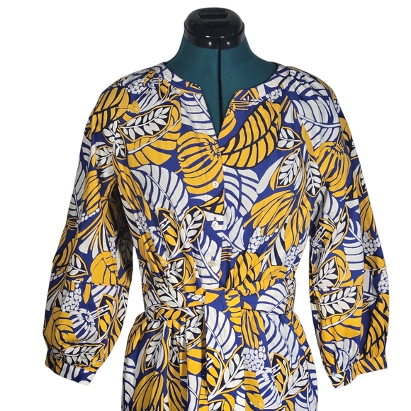 Talbots Tropical Leaf Poplin Shirt Dress Fit & Flare Midi with Pockets Size 8 - Picture 4 of 10